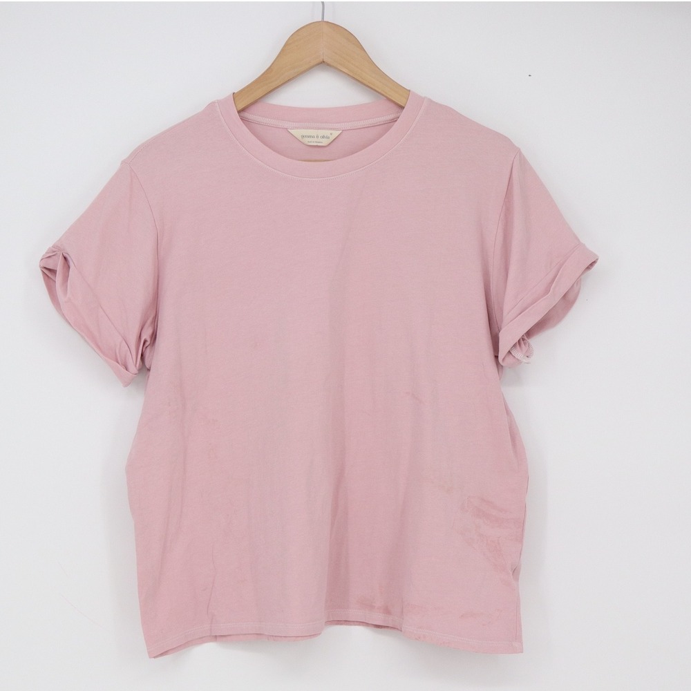 gemma & olivia T-Shirt Womens Medium Pink Cuffed Short Sleeve Cotton Fair